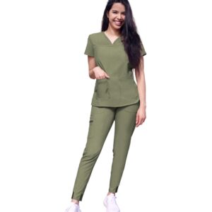 Adar - Women's Sweetheart V-Neck Medical Scrubs Top/ Slim Fit 6 Pocket Pant / P4210/P4100